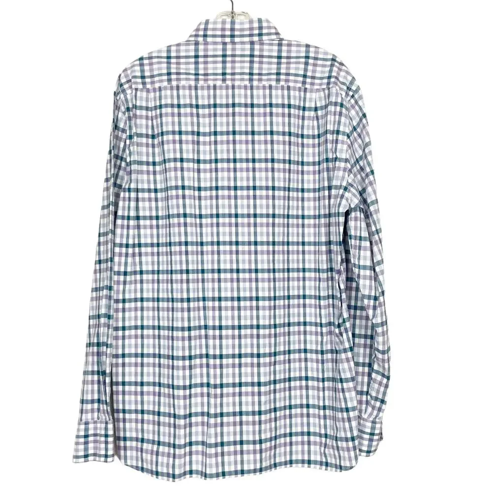 J. Crew White Purple Gray Plaid Long Sleeve Button Down Sz L